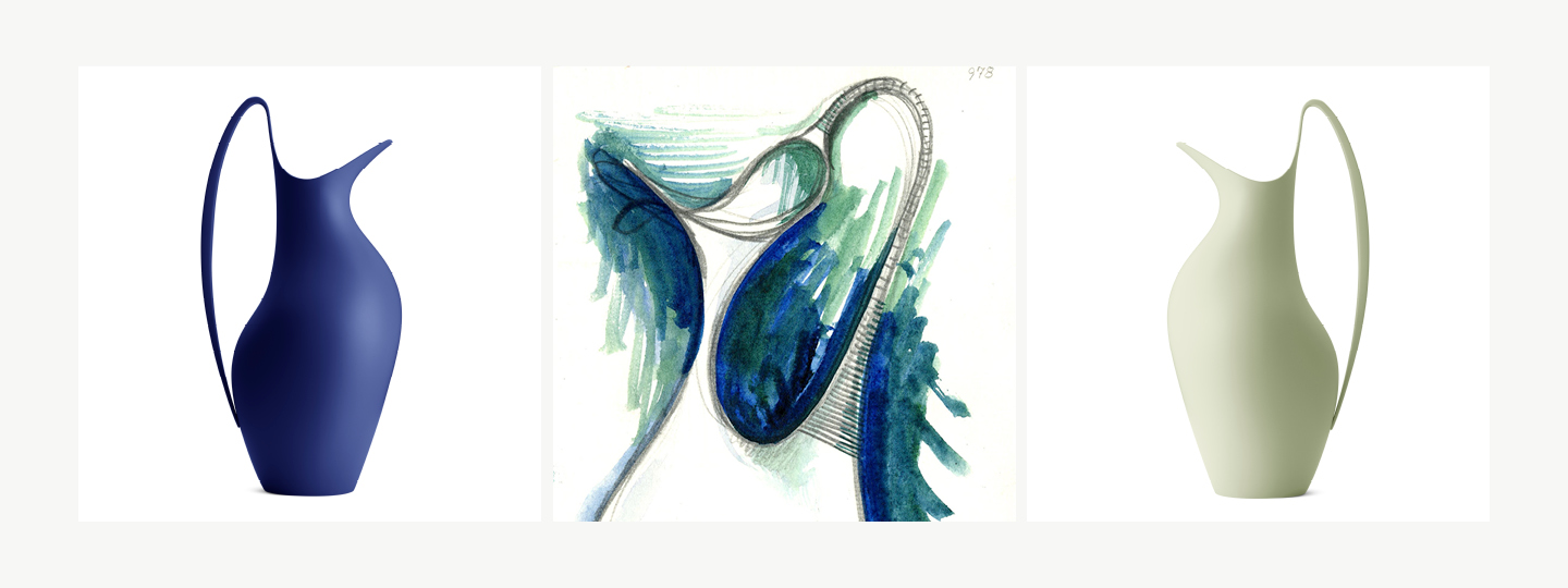 Henning Koppel Iconic Pitchers & Painting - Dark Blue & Green