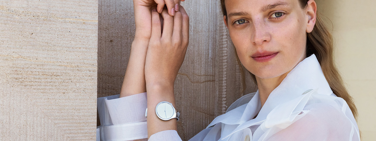 Mirror polished stainless steel Vivianna bangle watch designed by Vivianna Torun Bülow-Hübe