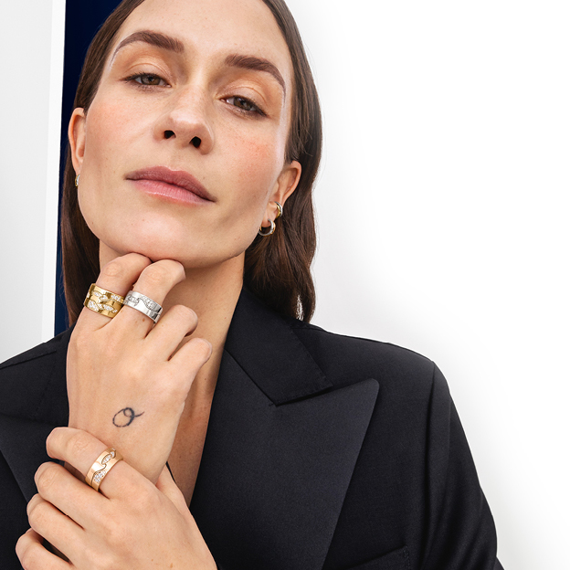 18 kt. yellow gold, sterling silver and diamonds ring combinations from the Fusion collectin inspired by Nina Koppel
