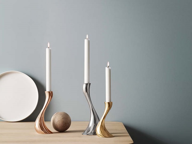 Cobra candle holders set in mirror polished stainless steel, rose gold-plated and yellow gold-plated stainless steel