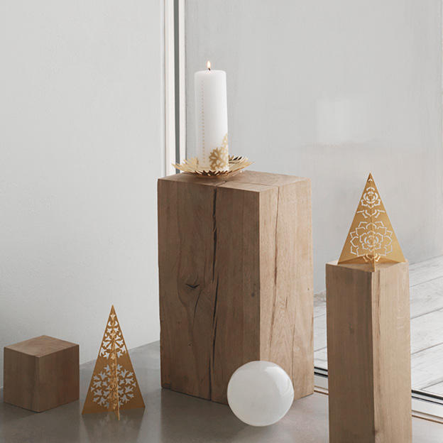 Christmas Tree Decorations in gold for the table top designed by Georg Jensen