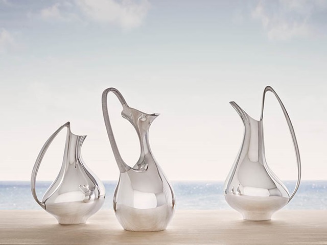 Henning Koppel's masterpieces in sterling silver: Pitcher 992, Pitcher 1052, and Pitcher 978 