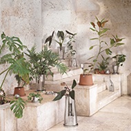Planters and pots from the Terra collection in mirror polished stainless steel and terracotta by Georg Jensen and Snøhetta