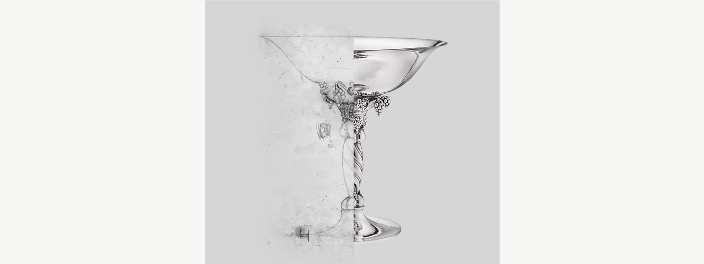 Fine Scandinavian ornament Silverware cup sketch by danish designer Georg Jensen