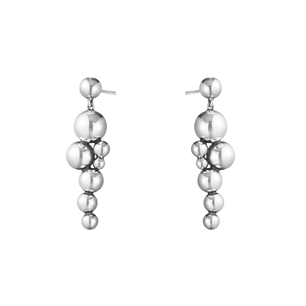 Sterling silver grapes inspired small earrings pack shot from the Moonlight Grapes collection by Georg Jensen