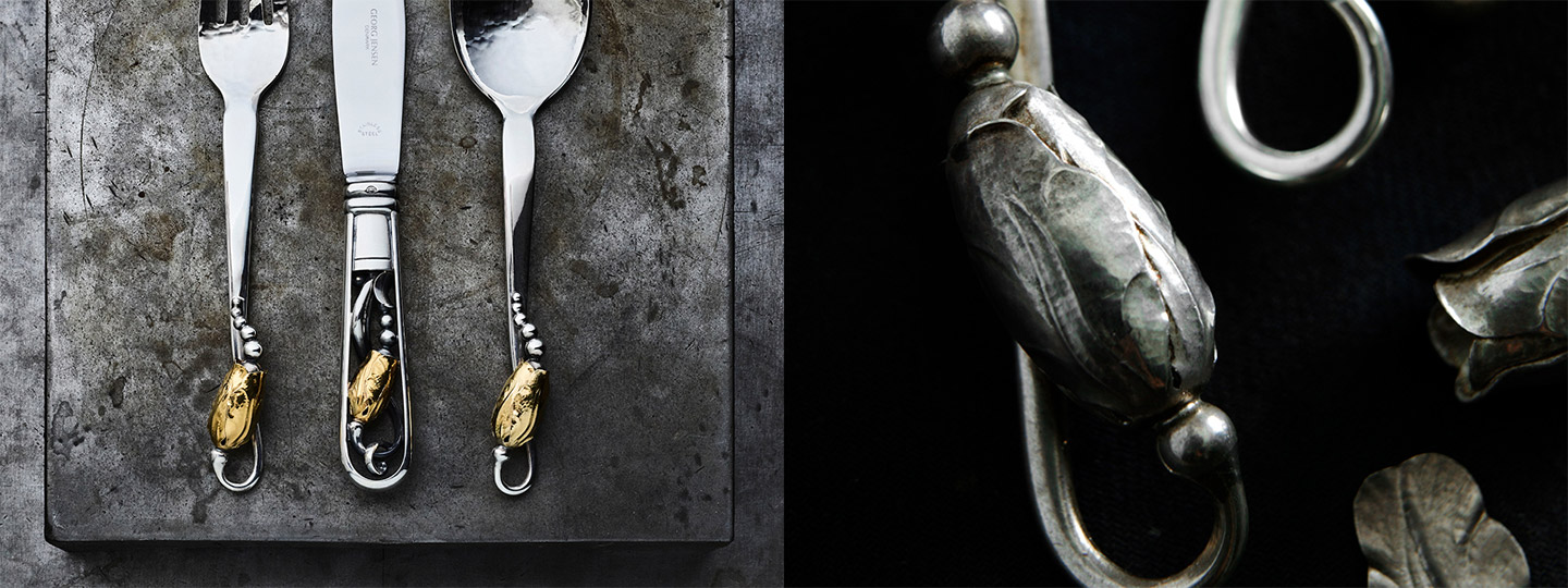 Fine Scandinavian Art Noveau Silver design with 18k gold Fine Scandinavian Art Noveau Silver design with 18k gold by Georg Jensen