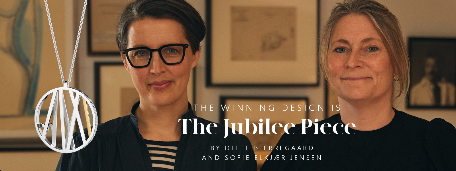 Winner of the danish designcompetition Ditte Bjerregaard and Sofie Elkjær Jensen with 18 kt. gold and sterling silver necklace with pendant Jubilee piece
