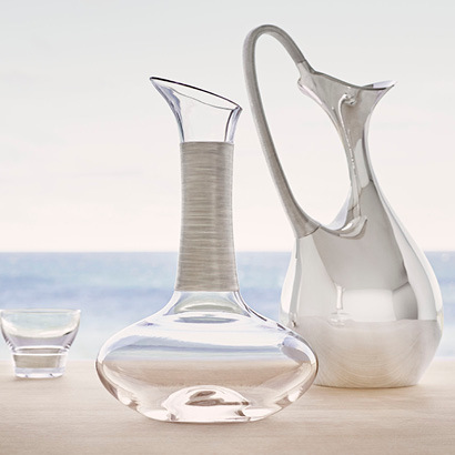 Georg Jensen Koppel collection Sterling silver pitcher 978 and crystal glass carafe with wire designed by Henning Koppel