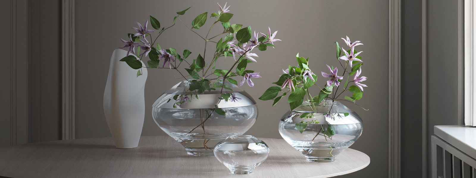Georg Jensen Duo collection mouth blown glass vases in small medium and large size