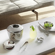 Mirror polished stainless steel cocktail shaker and jigger from the Sky collection