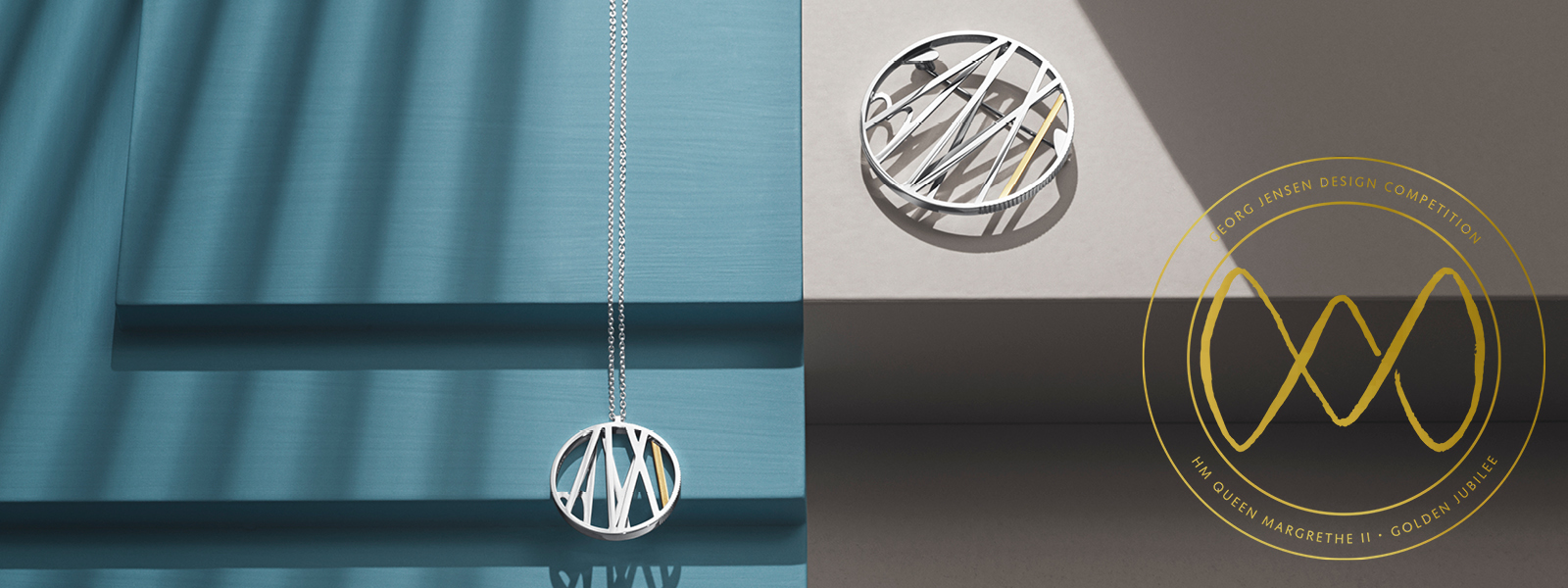 Winner of the Designcompetition 18 kt. gold and sterling silver necklace with pendant