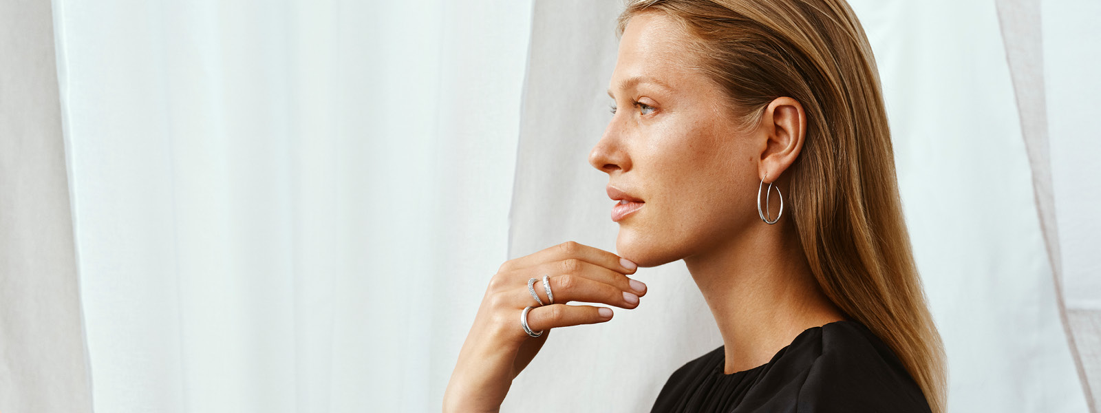 Earrings and rings in Sterling Silver and diamonds from the Offspring collection designed by Jacqueline Rabun