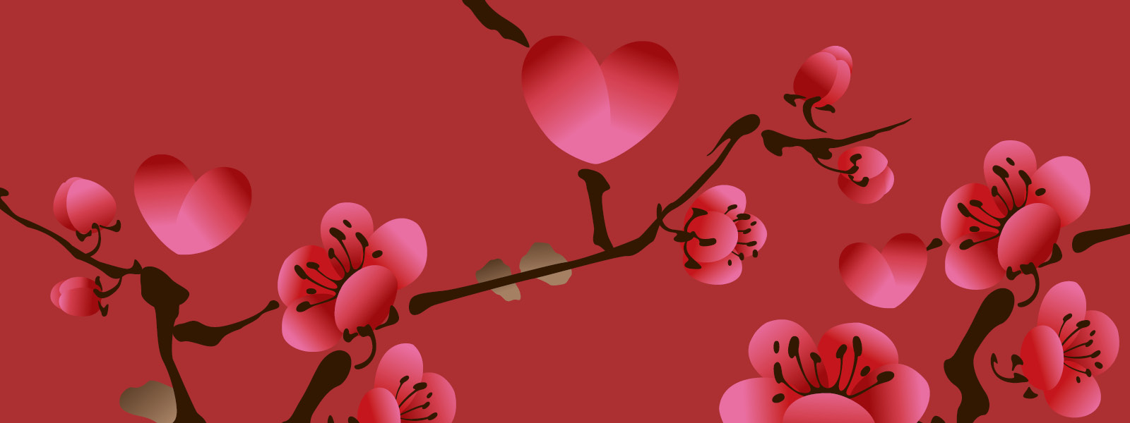 Red coloured and flower inspired Valentines Day banner