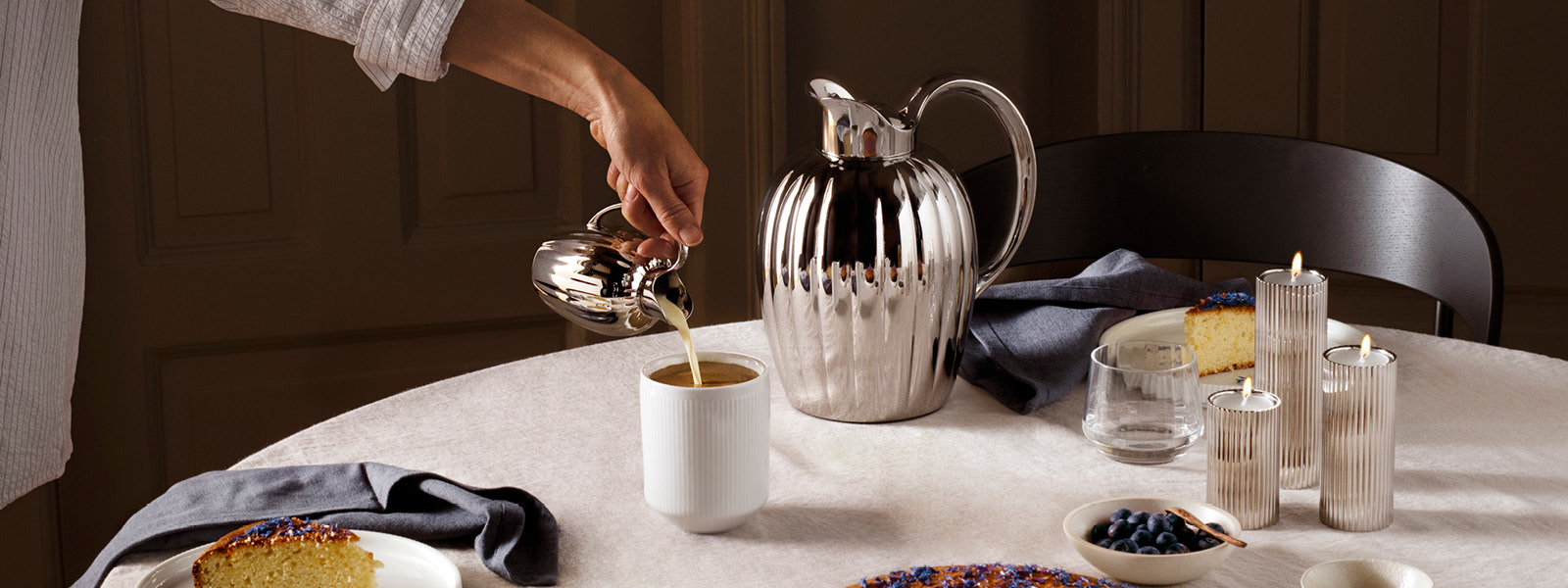Milk jug, coffee mug and pitcher from the Bernadotte collection designed by Georg Jensen