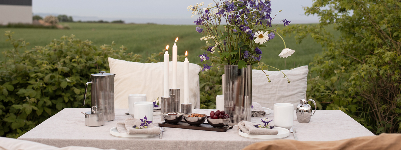 Georg Jensen Bernadotte collection stainless steel Coffee Press, bowl and candle holders