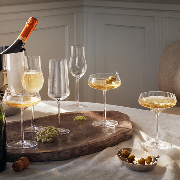 Champagne glasses and couple from the Bernadotte and Sky collection at Georg Jensen