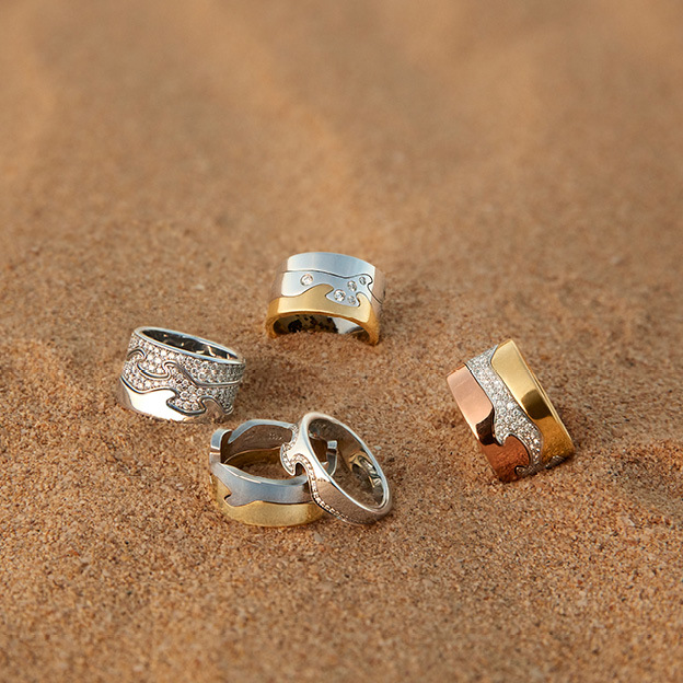 Fusion collection ring combination in 18kt. gold, Sterling Silver with diamonds and rosegold designed by Nina Koppel