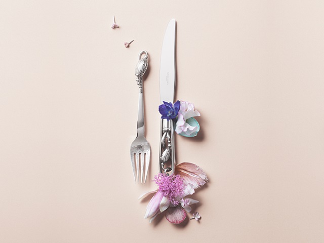Georg Jensen Art Nouveau sterling silver knife and fork from Blossom collection