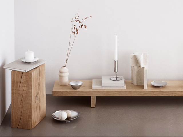 Candleholders and bowls in polished stainless steel from the Tunes collection designed by Monica Förster
