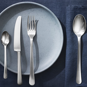 Georg Jensen Copenhagen collection designer cutlery in matte stainless steel set of tea spoon knife fork and spoon