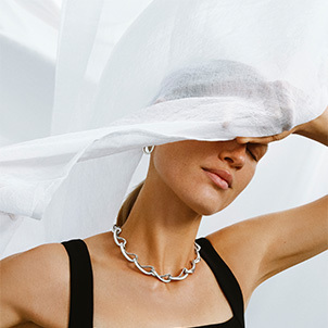 Sterling Silver necklace on model from the Infinity collection