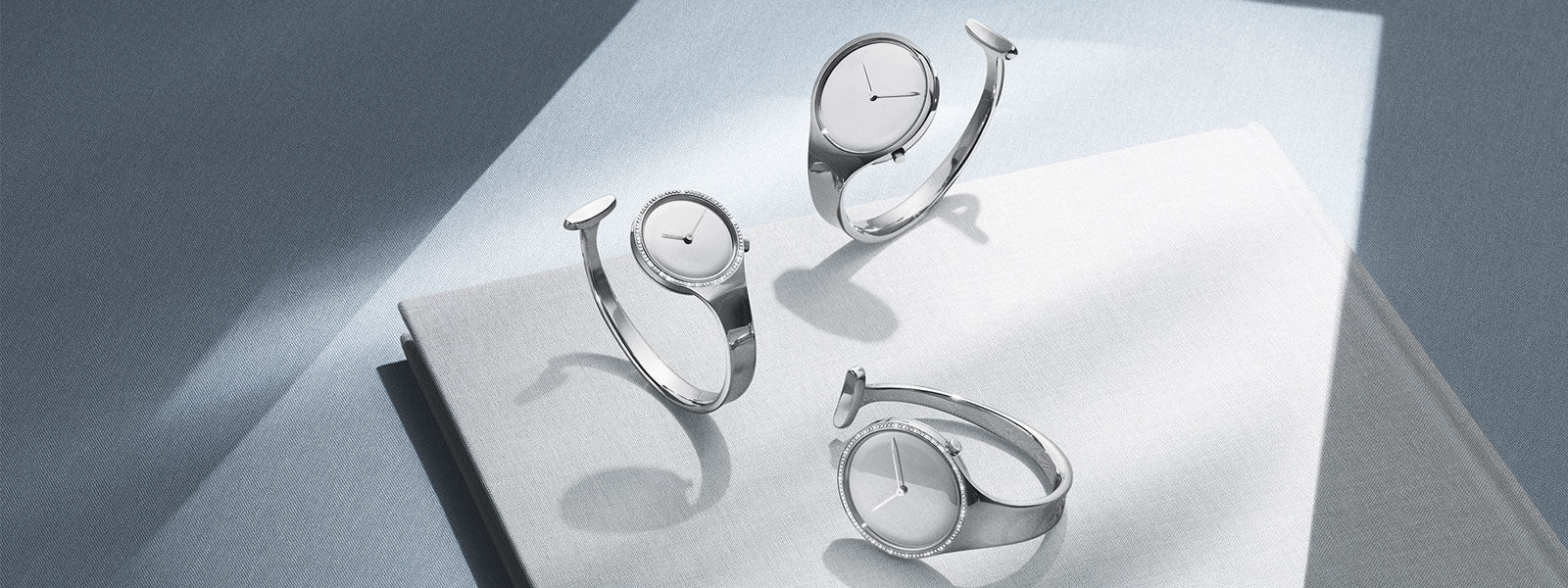 Bangle watches in Sterling Silver and diamonds from the Vivianna collection designed by Vivianna Torun Bülow-Hübe