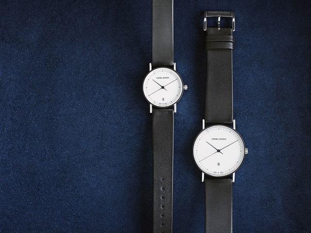 Henning Koppel watches in white dial and steel bracelet and in black leather with white dial