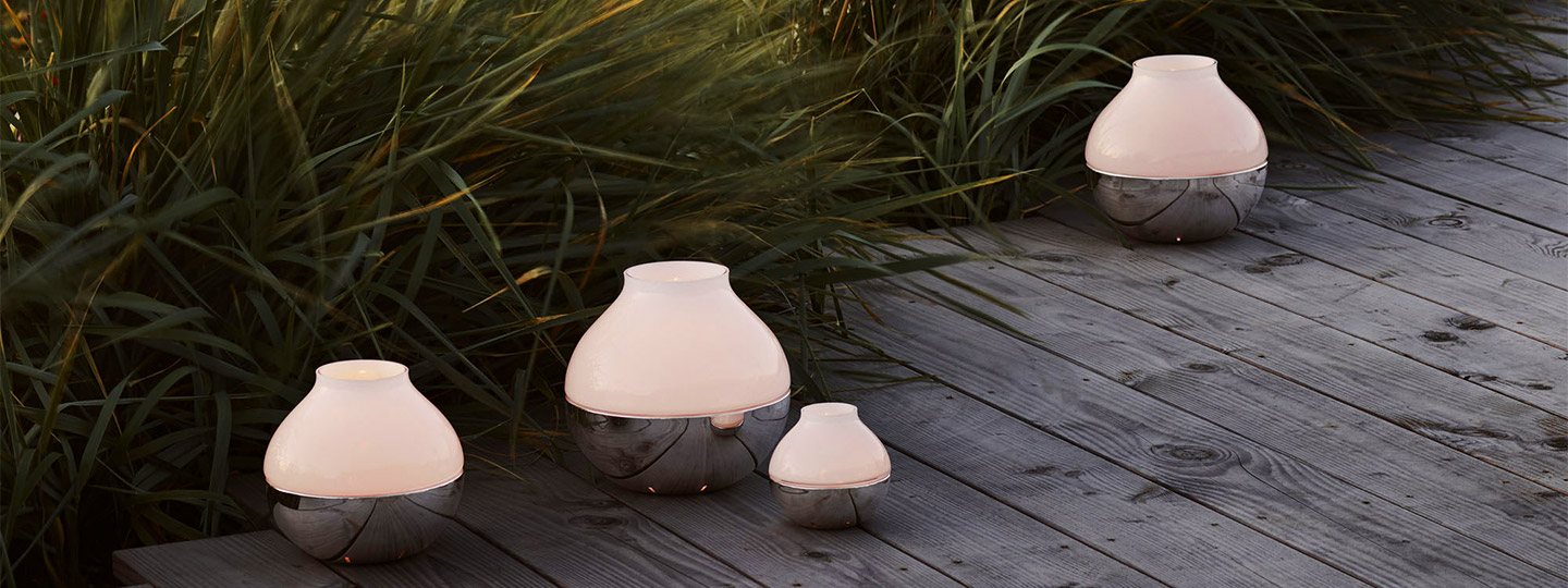 Georg Jensen Henning Koppel Hurricane collection in frosted glass and polished stainless steel