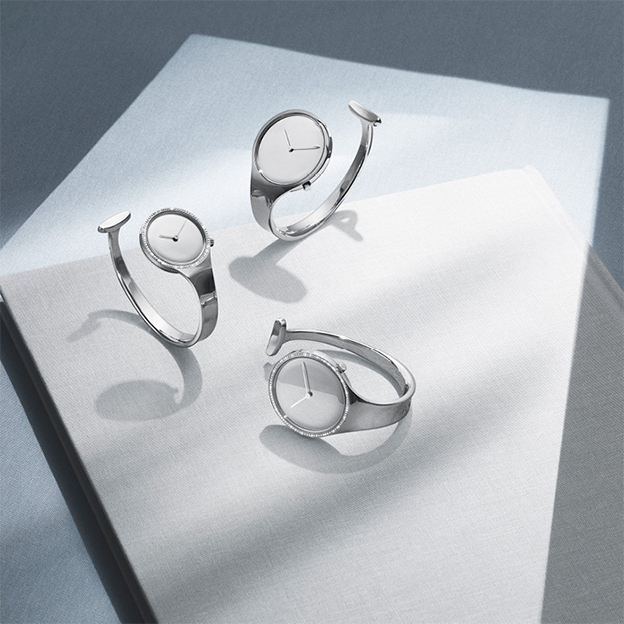 Georg Jensen Woman's designer luxury bangle watches with diamonds in stainless steel from Vivianna collection