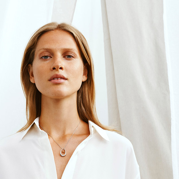 Pendant with necklace in rose gold and sterling silver from the Offspring collection designed by Jacqueline Rabun