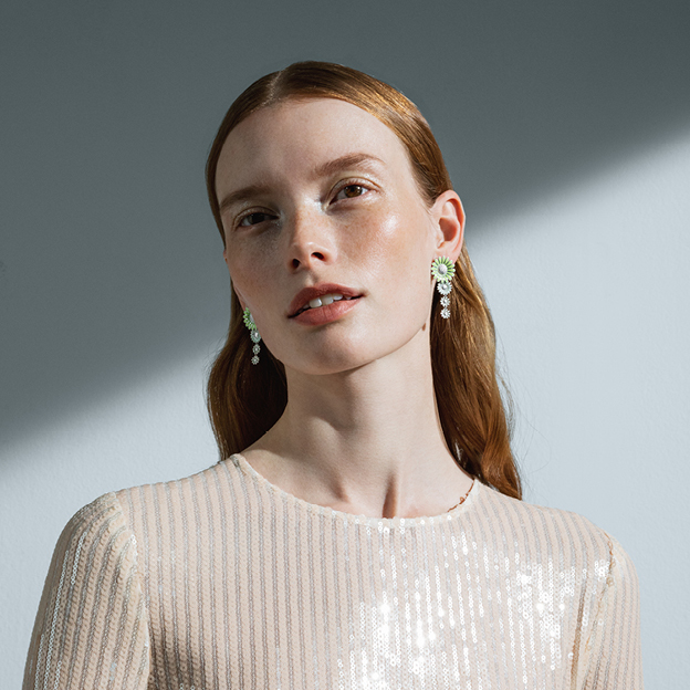 Sterling silver green and blue earrings from the Daisy collection with Stine Goya at Georg Jensen