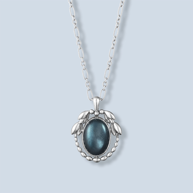 Oxidized sterling silver and green stone necklace with pendant from the Georg Jensen Heritage collection