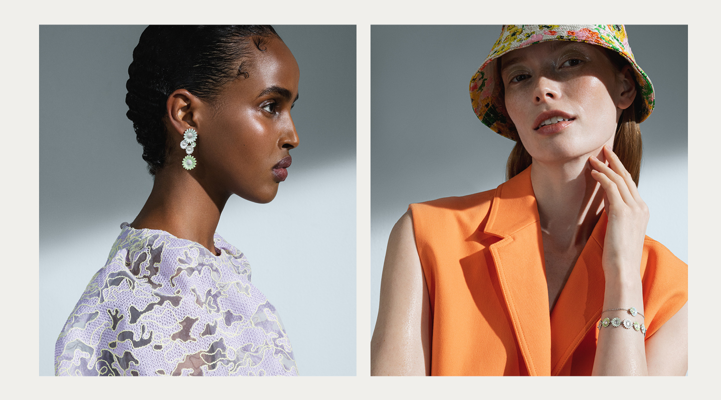 Sterling silver earrings and layered bracelets from new Daisy collection in collaboration with Stine Goya
