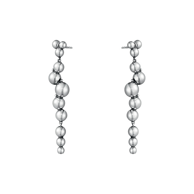 Sterling silver grapes inspired large earrings pack shot from the Moonlight Grapes collection by Georg Jensen