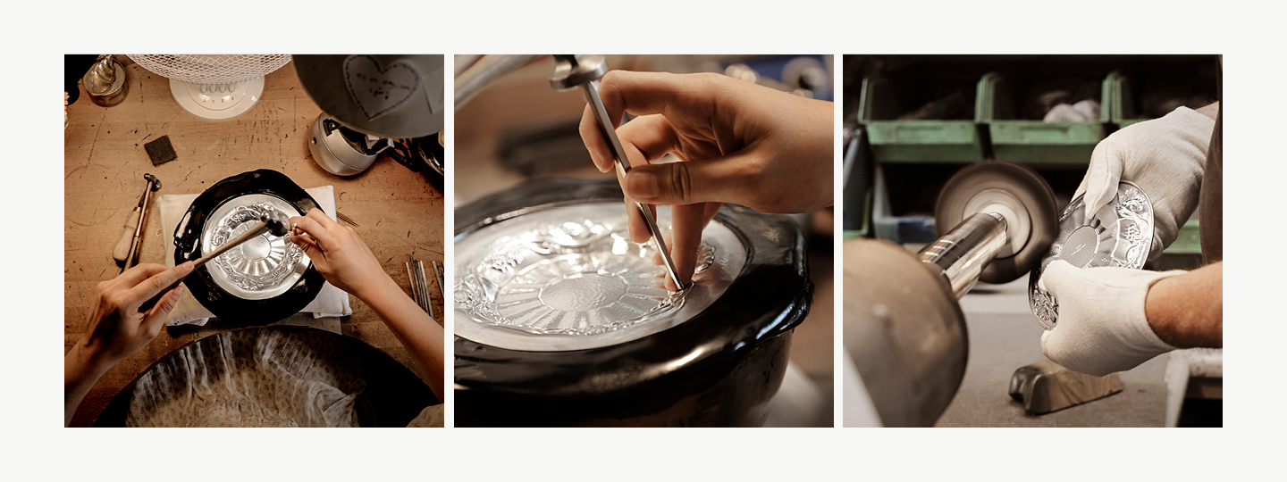 Hand crafted sterling silver coaster at Georg Jensen HQ