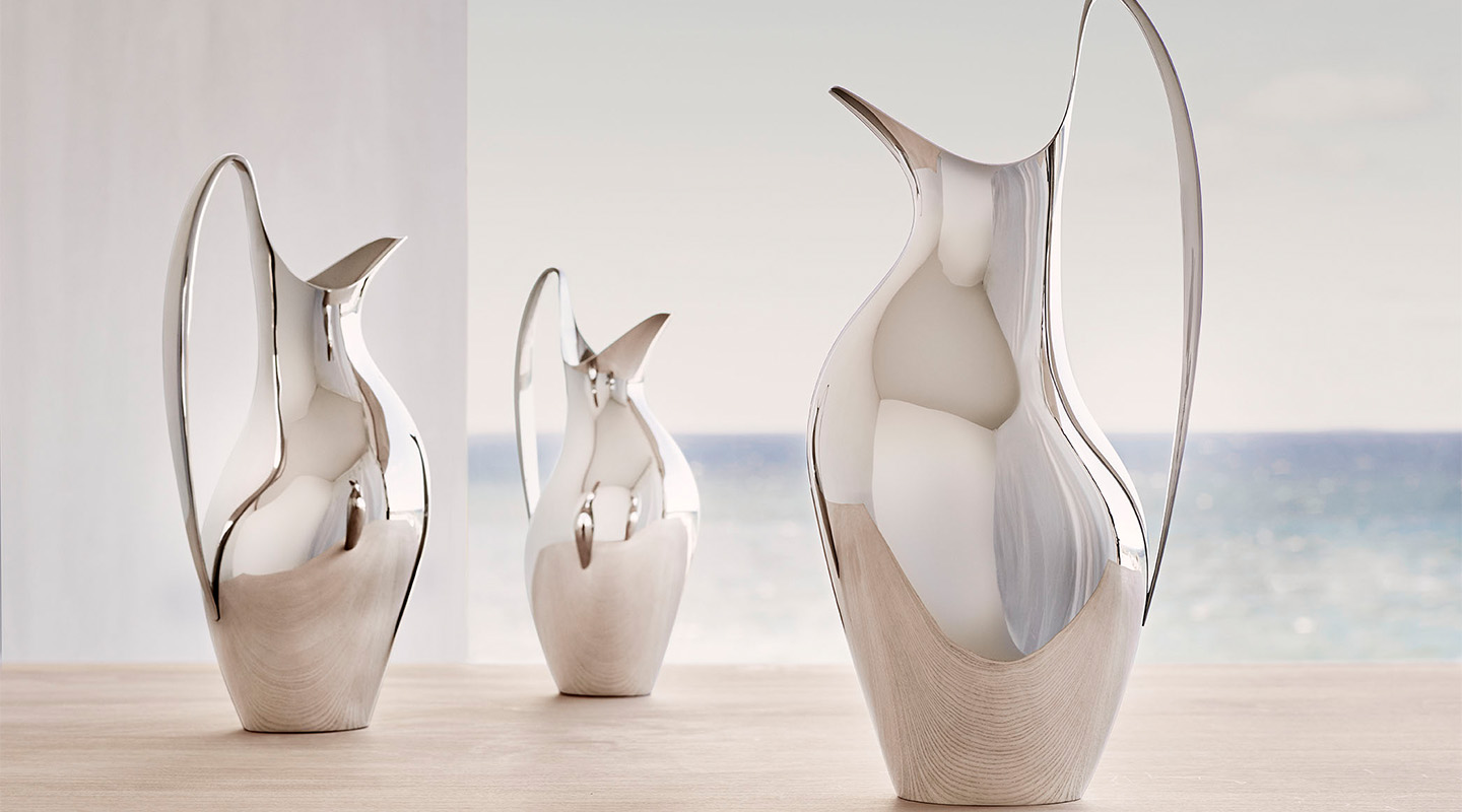 Mirror polished stainless steel pitcher from the Koppel collection