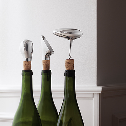 Mirror polished stainless steel Corkscrew, wine stopper and wine pourer from the WINE & BAR collection
