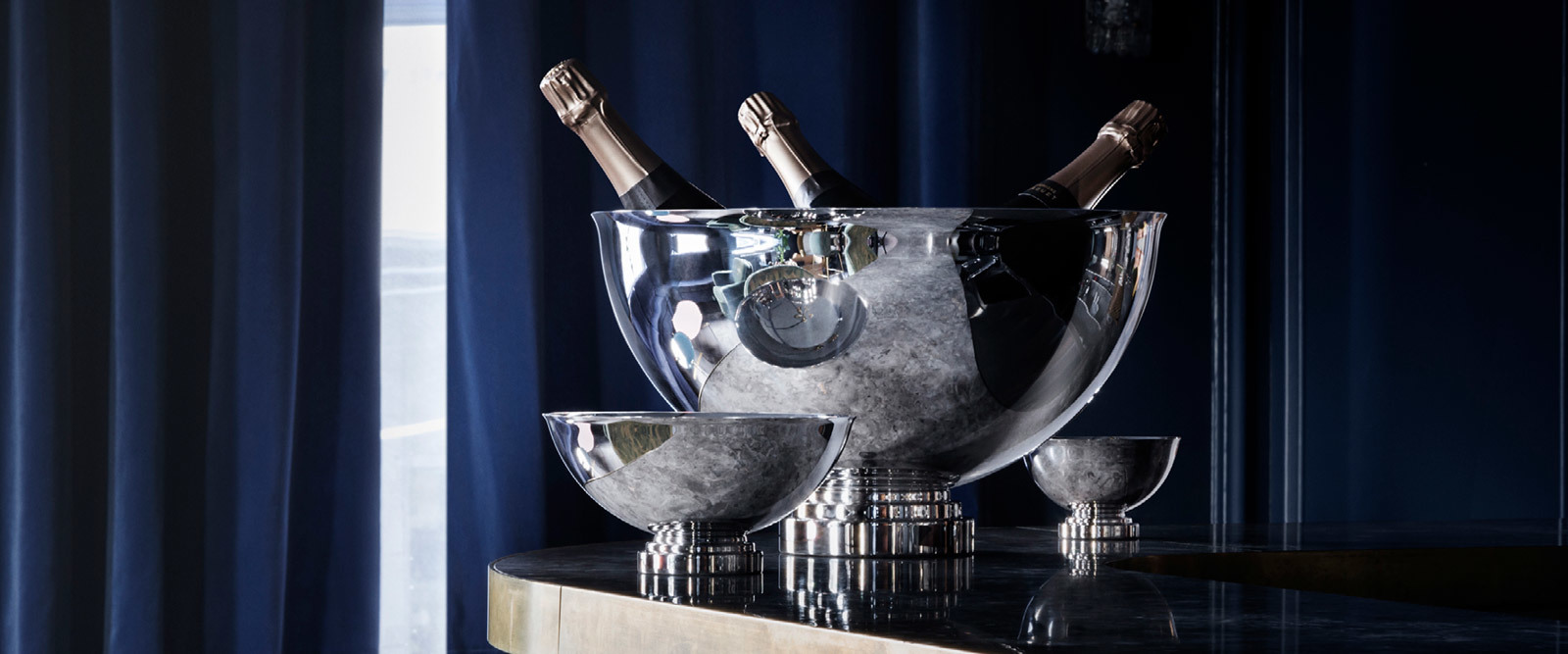 Georg Jensen Scandinavian design Manhattan collection polished stainless steel bowl ice bucket for champagne and wine