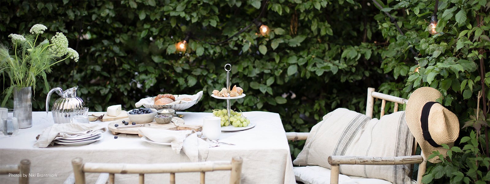 Georg Jensen outdoor tablesetting from the Bernadotte and Cobra collection in polished stainless steel