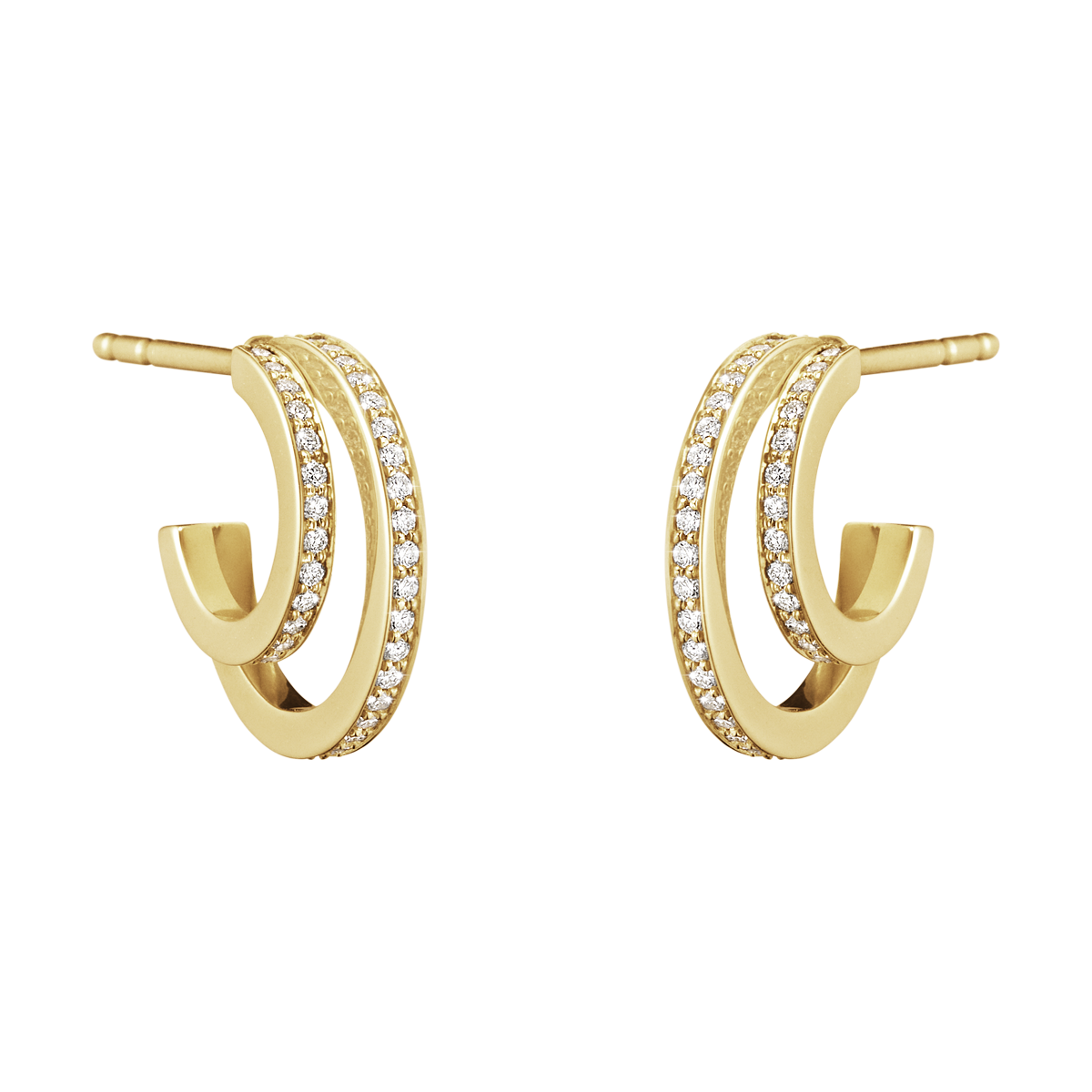 Halo yellow gold hoop earrings with diamonds | Georg Jensen